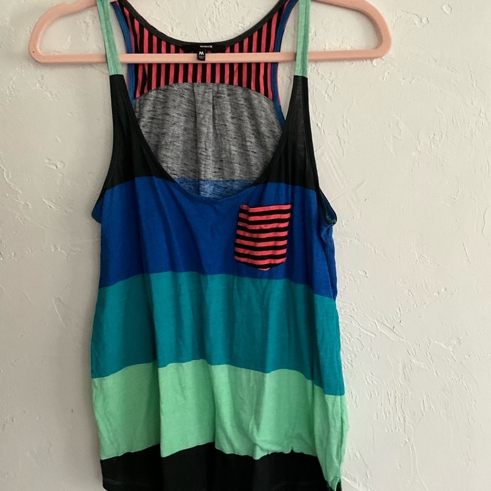 Hurley Colorblock Striped Racerback Tank Top Medium